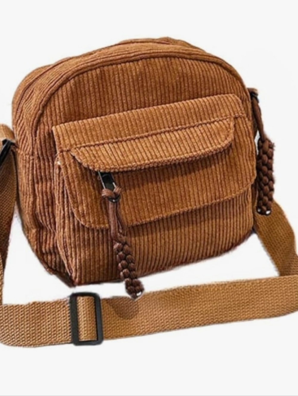 Brown Corduroy Crossbody Bag/Small Wallet Bag/Shoulder Bag Adjustable Strap